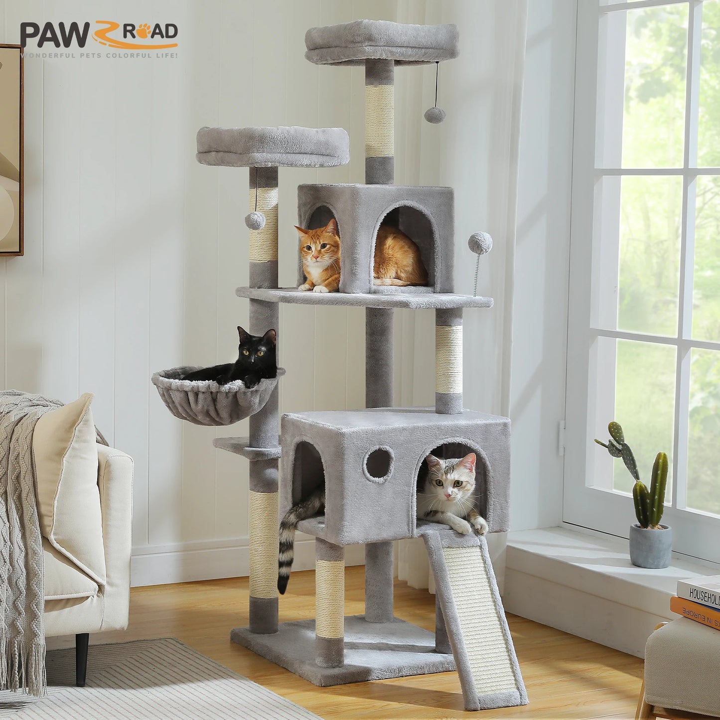 Luxury Large Cat Tree with Spacious Condo Hammock Multi-Level Cat Tower Cat Scratcher Cat Scratching Posts for Indoor Cat Toys