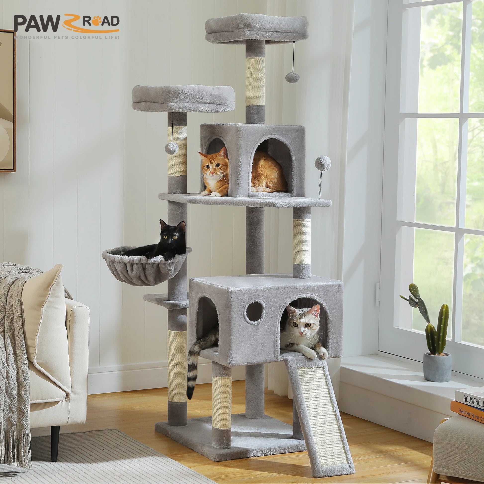 Luxury Large Cat Tree with Spacious Condo Hammock Multi-Level Cat Tower Cat Scratcher Cat Scratching Posts for Indoor Cat Toys