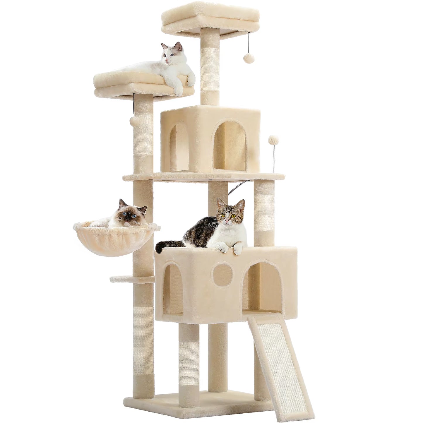 Luxury Large Cat Tree with Spacious Condo Hammock Multi-Level Cat Tower Cat Scratcher Cat Scratching Posts for Indoor Cat Toys