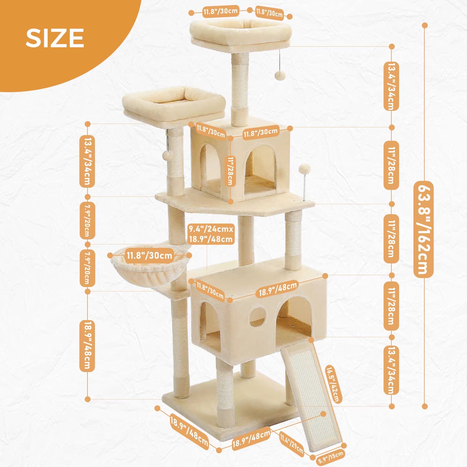 Luxury Large Cat Tree with Spacious Condo Hammock Multi-Level Cat Tower Cat Scratcher Cat Scratching Posts for Indoor Cat Toys