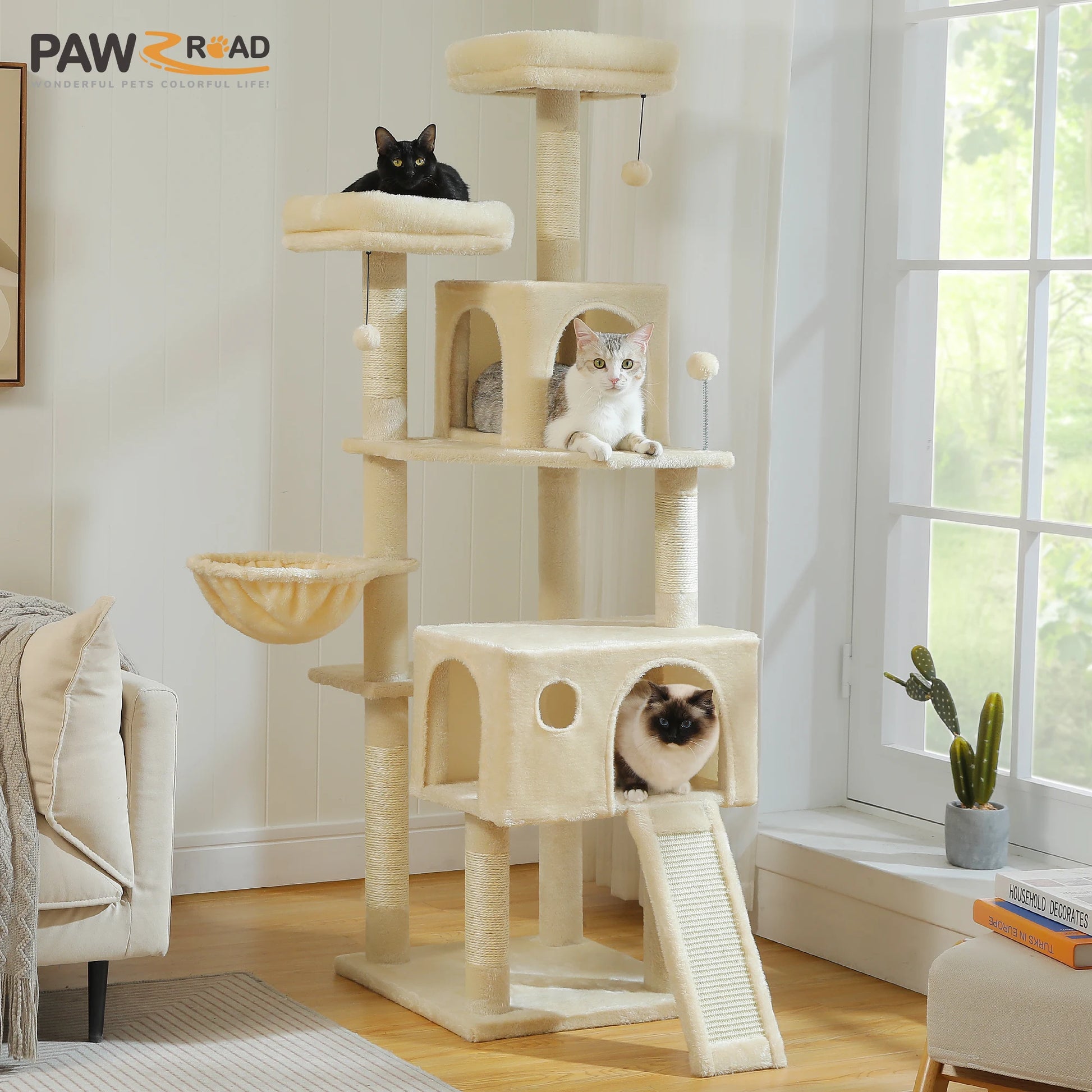 Luxury Large Cat Tree with Spacious Condo Hammock Multi-Level Cat Tower Cat Scratcher Cat Scratching Posts for Indoor Cat Toys